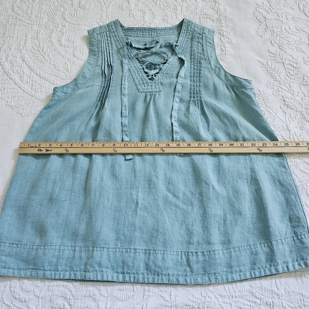 Artisan NY 100% linen blue blouse lace up front coastal Lagenlook size M - Picture 7 of 8